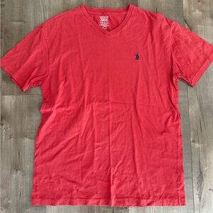Polo Ralph Lauren V Neck Shirt Men Small Short Sleeve Peach Red Tee Casual